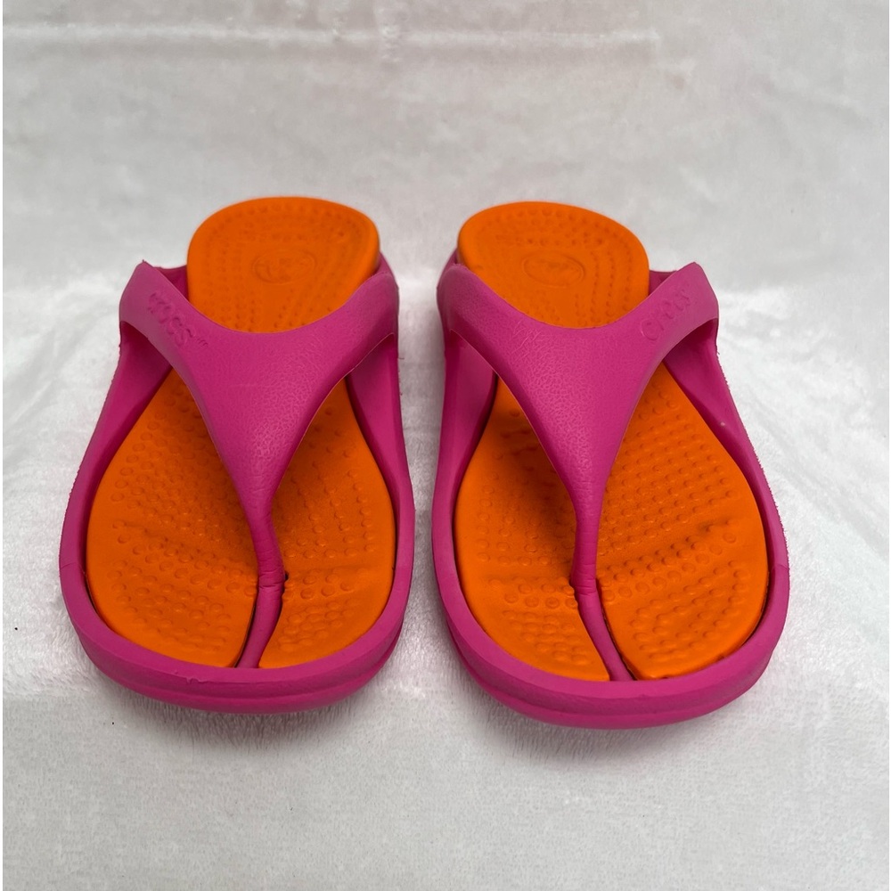 CROCS Pink & Orange Flip Flops Women SZ 5